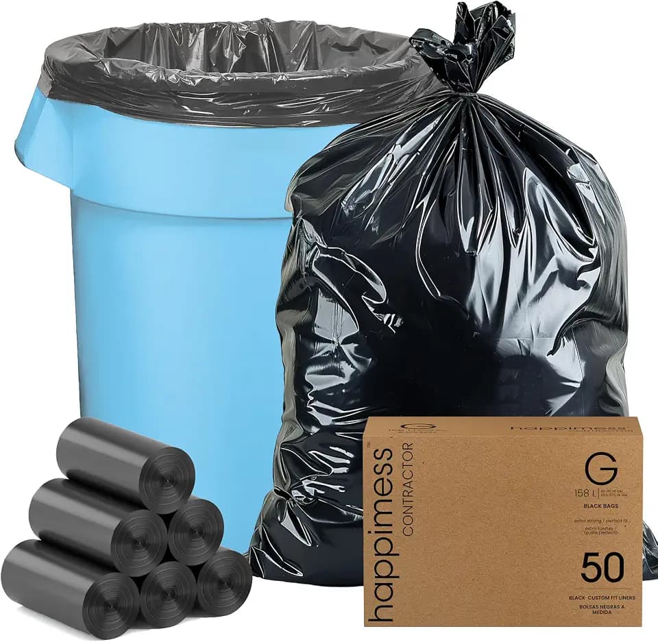 happimess 50-Count Unscented 42 Gal 3 Mil Contractor Trash Bags, Black