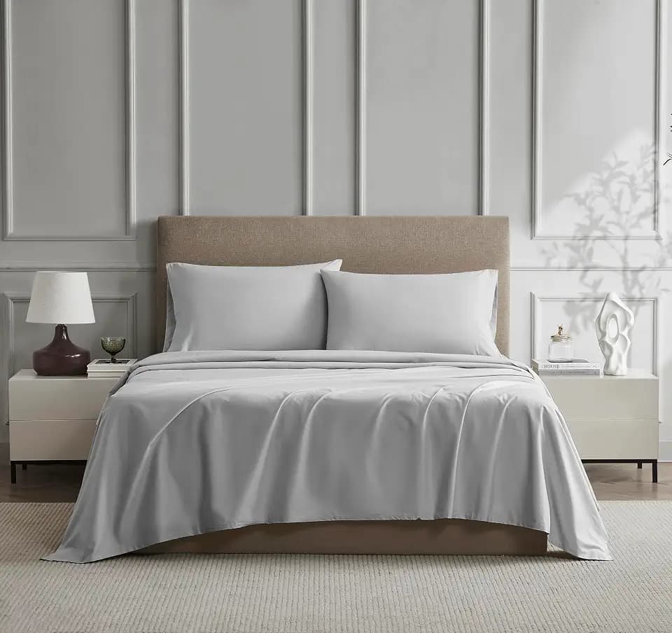 Linen Closet 100% Cotton Full Size Sheets Set, 4 Pieces - Light Grey - Cooling & Crisp Percale - Breathable Sheets & Pillowcases Set For Full Bed - Deep Pocket Fitted Sheet - Juego De Sábanas
