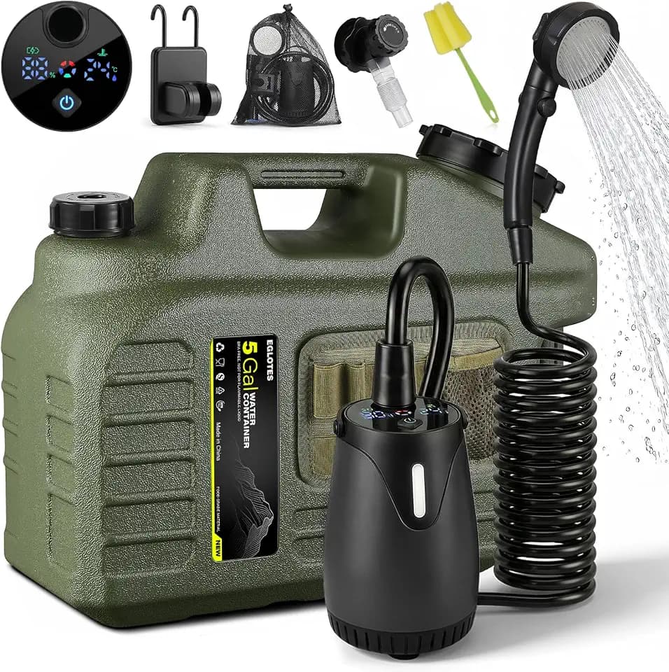 Portable Camping Shower with Water Jug, 8000mAh Rechargeable Camp Shower Kit, IPX8 Waterproof Pump, Adjustable Shower Head, Portable Shower for Camping, Pet Bath, Car Wash, Plant Watering
