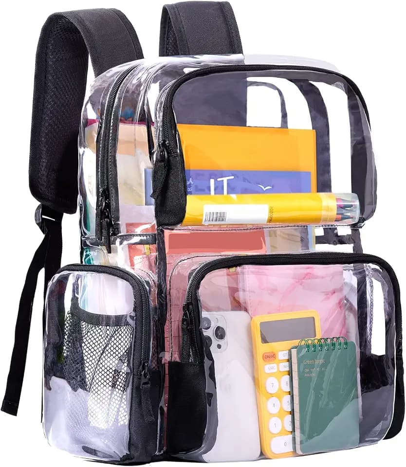 Vorspack Heavy Duty Clear Backpack, Large Transparent Clear Bookbag, Black