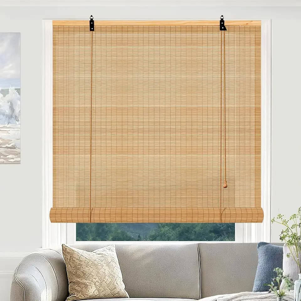 Bamboo Roman Shades, Blackout Natural Bamboo Blinds for Indoor Windows, 24Wx72L Roll Up Bamboo Blind Privacy Shade for Home, Office, Door, UV Resistant & Easy to Install