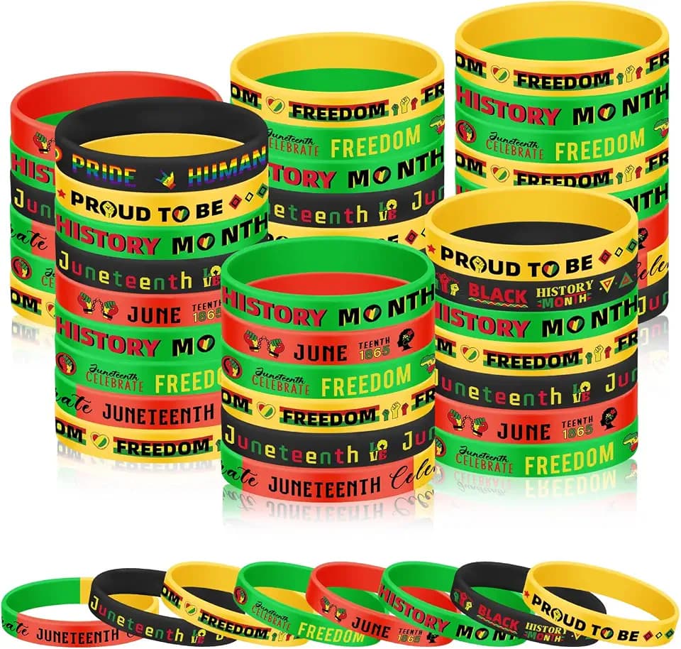 120PCS Juneteenth Silicone Bracelets Bulk African Colors Wristbands Accessories–Happy Juneteenth Rubber Bracelet, Black Freedom Day Bracelets Gifts, Independence Day Decoration, Party Favors(8 Designs)