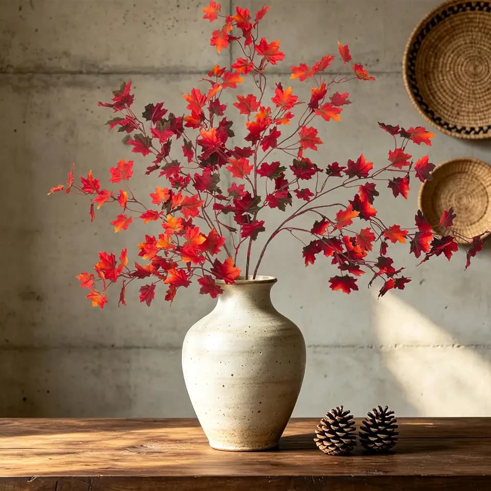Artificial Fall Maple Leaves Stems Fake Foliage Plants for Indoor Vase