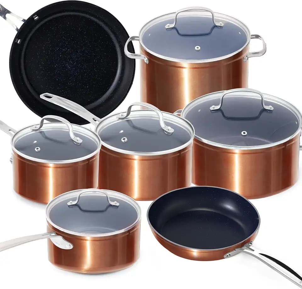 Nuwave 12pc Healthy Pots and Pan Set Non-Stick, G10 Duralon Ceramic Coating