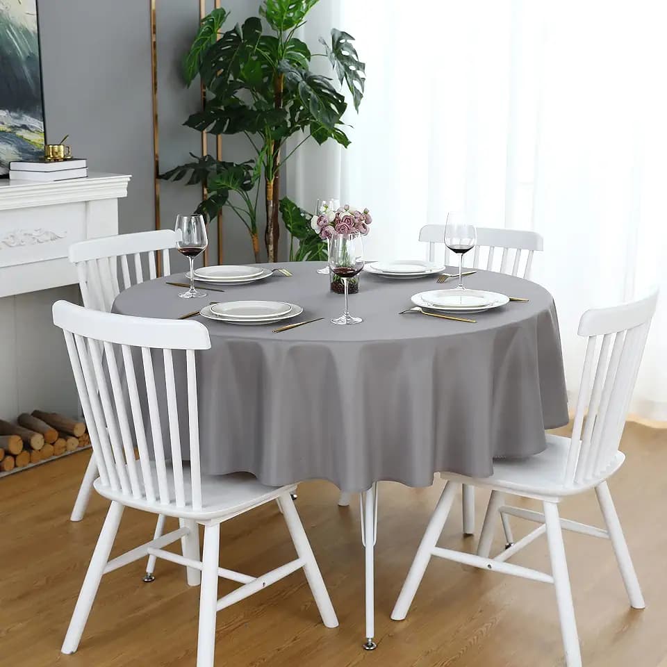 FOLINS&HOME Grey 48 Inch Round Tablecloth, Waterproof Table Cloth
