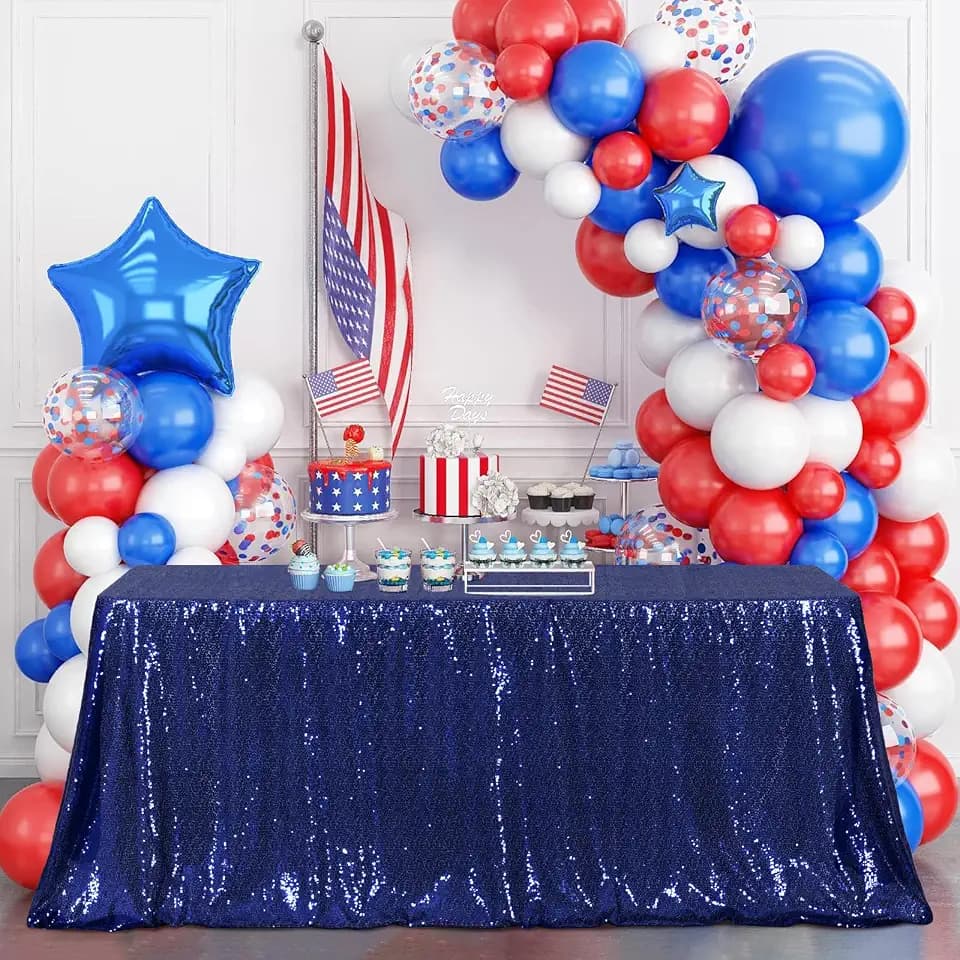 Poise3EHome Navy Blue Sequin Tablecloth 50×72 Inch Rectangle Sparkly Fabric Table Cover Overlay for Birthday Wedding Party Christmas Holiday Baby Shower Decoration