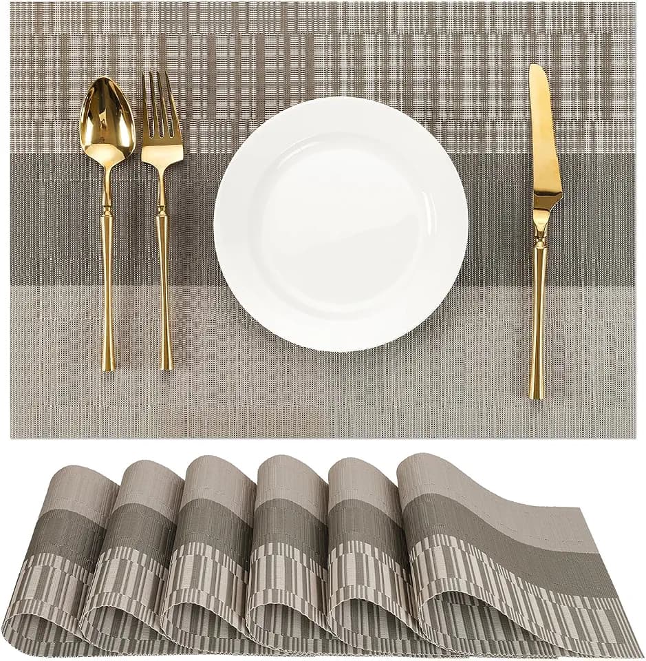 Placemats Set of 6, Vinyl Woven Heat-Resistant Place Mats