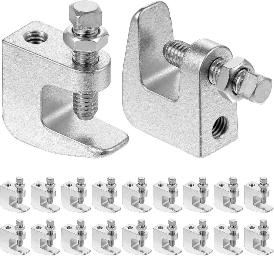 20PCS Top Beam Clamps, UNC 3/8" Iron Safety Rod Clamp, 3/4" Jaw Opening, Heavy Duty Metal Beam C Clamp Fit Galvanized for Vertical Piping Support, Ceiling Mount, Copper/PVC Tubing(20 PCS)