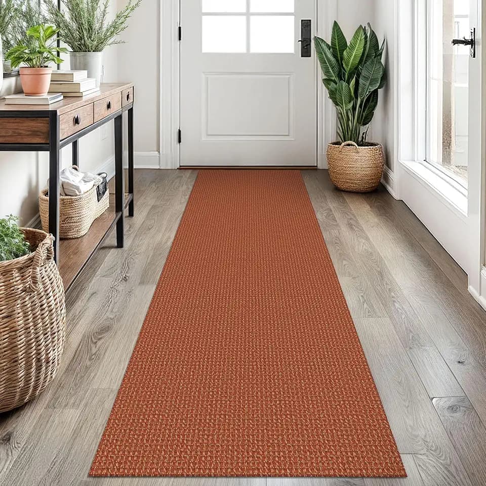 EARTHALL Woven Runner Rug 2x7 Ft Washable Runners for Hallways Cotton Non Slip Rubber Backed Kitchen Runner Braided Indoor Floor Carpet for Entryway, Hallway, Kitchen, Bedroom, Rustic Orange/Tan