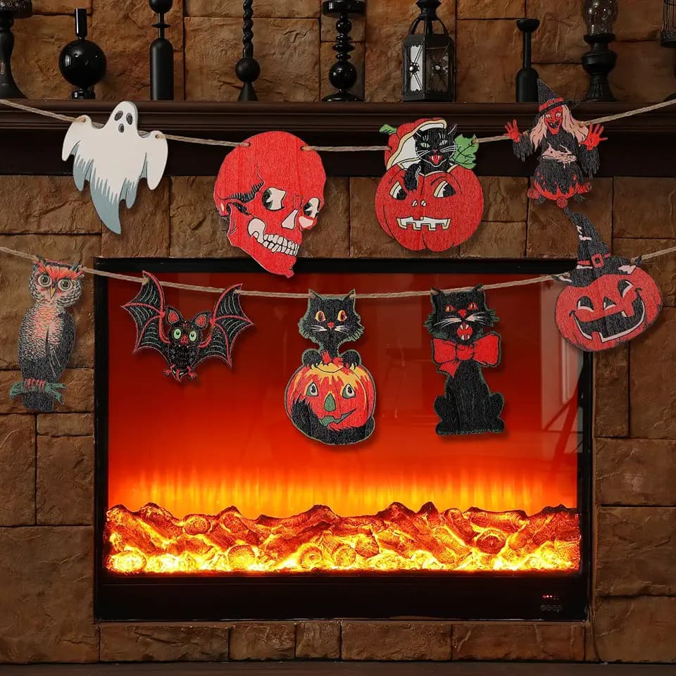 Thyle 9 Pcs Vintage Halloween Banner Garland 6.56ft Pumpkin,Classic Style
