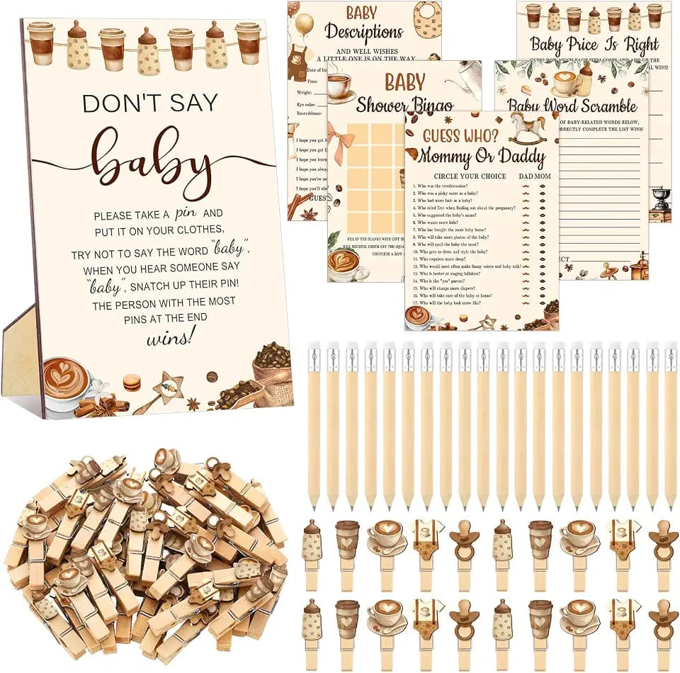 Patelai 321 Pcs Baby Shower Games Supplies, Coffee