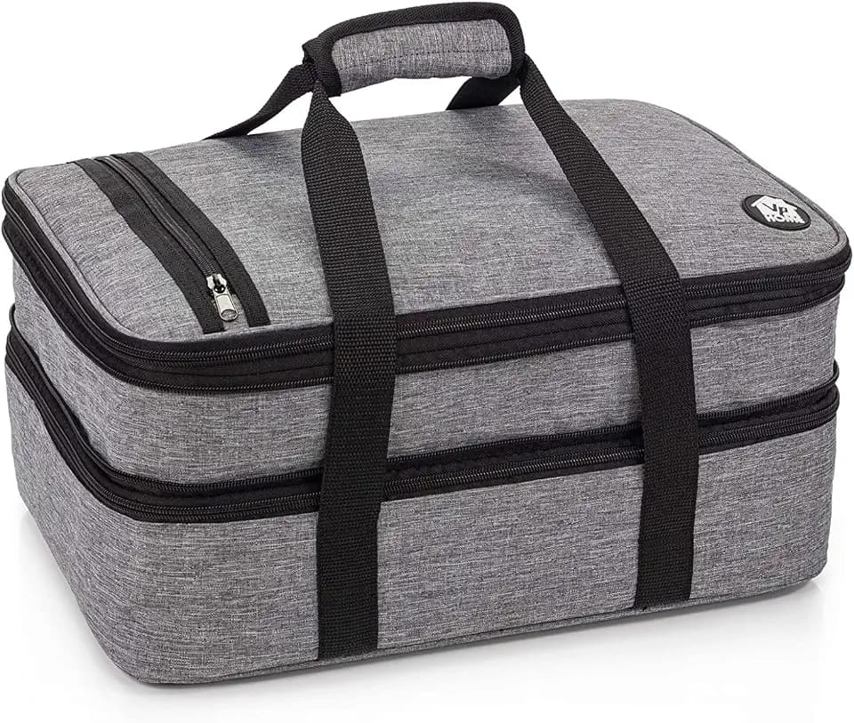 VP Home Large Casserole Carrier - Double Compartment Insulated Bag for Hot or Cold Food - Cupcake Carrier - Insulated Tote Bag with Lid for Travel Parties or Food Transport Containers - Heather Gray