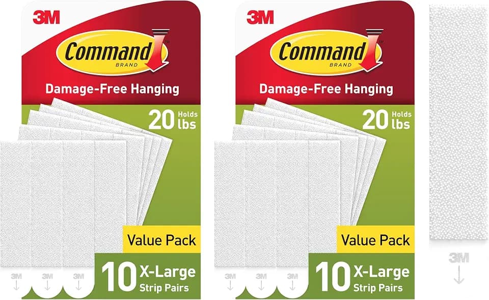 Command 20 lb XL Heavyweight Picture Hanging Strips 20 Pairs (40 Strips), Damage Free Hanging Picture Hangers, Heavy Duty Great for Home Decor, White Adhesive