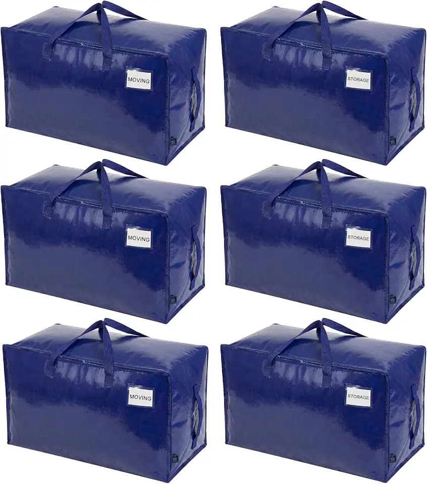 VENO 6 Pack Extra Large Heavy Duty Moving Bags with Wide Opening & Reinforced Handles, Reusable Storage Tote Bags with Strong Zippers for Clothes, College Dorm Essentials & Moving Supplies