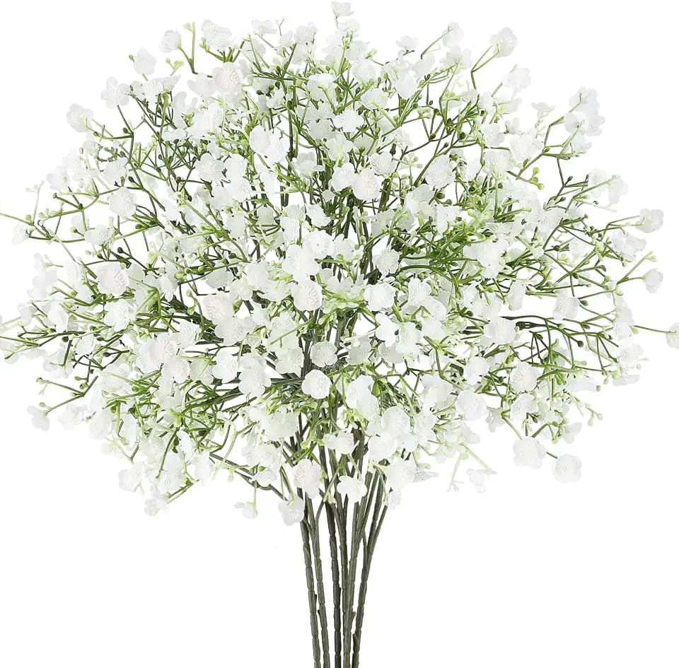 N&T NIETING 6Pcs Artificial Flowers,Real Touch Babys Breath Fake White Flowers Faux Flowers Bouquets for Vase Home Office Wedding Summer Indoor Outdoor Centerpiece Table Thanksgiving Decorations