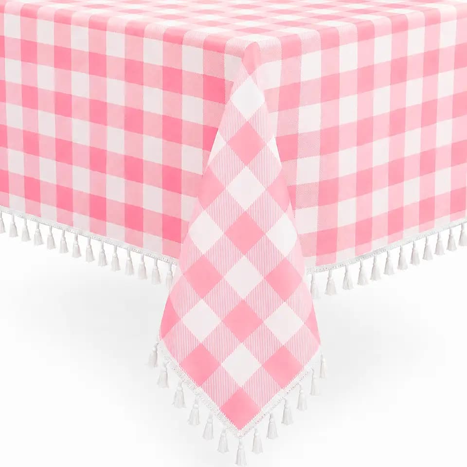 Check Table Cloth with Tassel 58x120 Inch Extra Long Rectangle - Farmhouse Rustic Fringe Gingham Tablecloth, Water-Resistant Buffalo Plaid Table Cover for Banquet Buffet Party