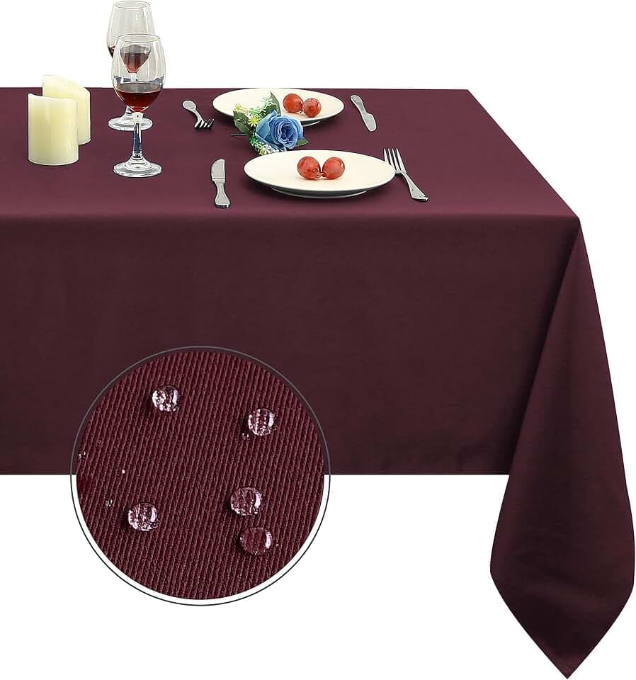 Obstal 210GSM Rectangle Table Cloth - Heavy Duty Water Resistance Microfiber Tablecloth, Decorative Fabric Table Cover for Outdoor and Indoor Use (Burgundy, 60 x 84 Inch)