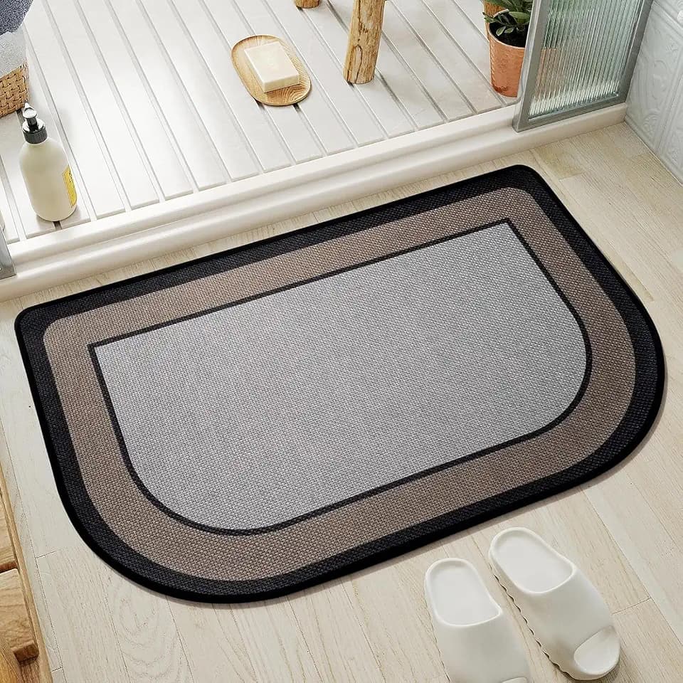 YDKGL Half Circle Bath Mat, Non Slip Thin Bathroom Rugs, Grey 20x31