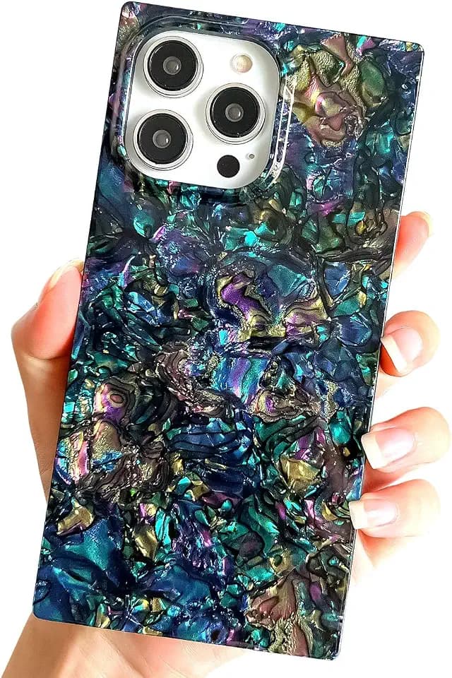 Compatible with iPhone 15 Case Rectangle for Women,Luxury Sparkle Colorful Shell Protective Soft Slim Girly Cover Designed for iPhone 15-6.1 inch (Black Shell)