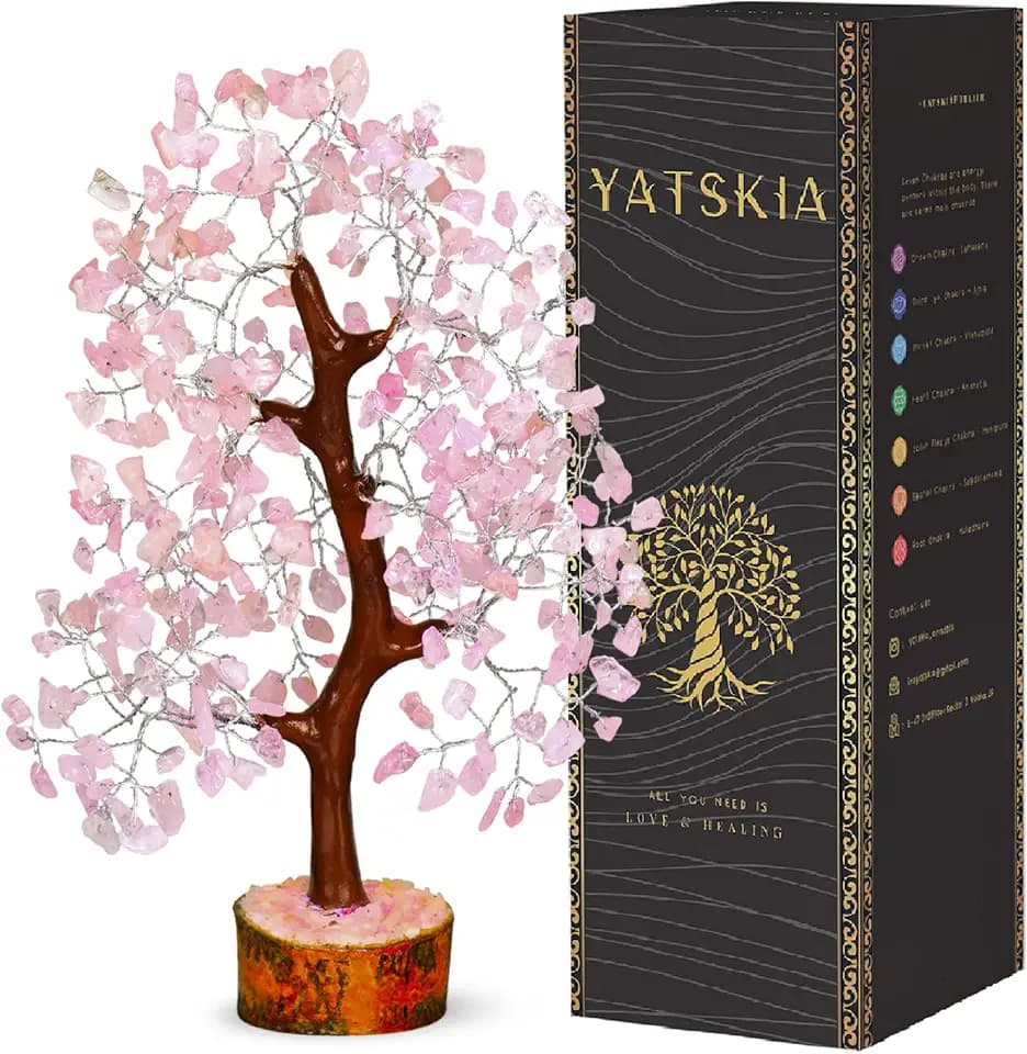 YATSKIA Rose Quartz Tree, Rose Quarts Crystal, Stone Crystal Money Tree - Feng Shui Decor - Spiritual Gift, Home Office Decor - 10-12 Inch Approx