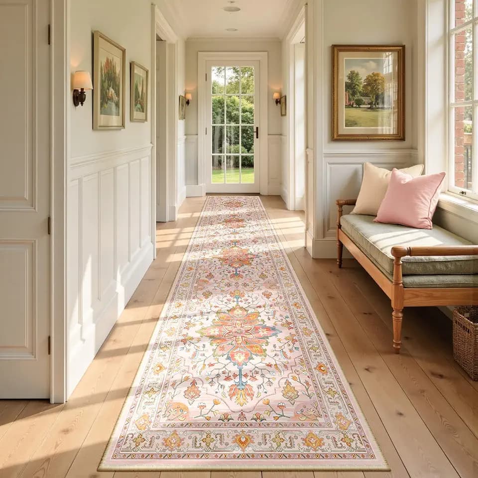 RELEANY Washable Area Rug, Runner 2'6"x12', Pink/Light Pink/Colorful