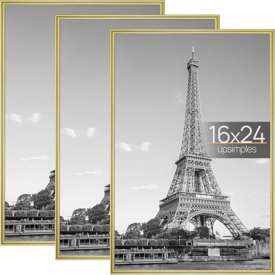 upsimples 16x24 Poster Frame, Easy Slide-In Assembly, Gold, 3 Pack