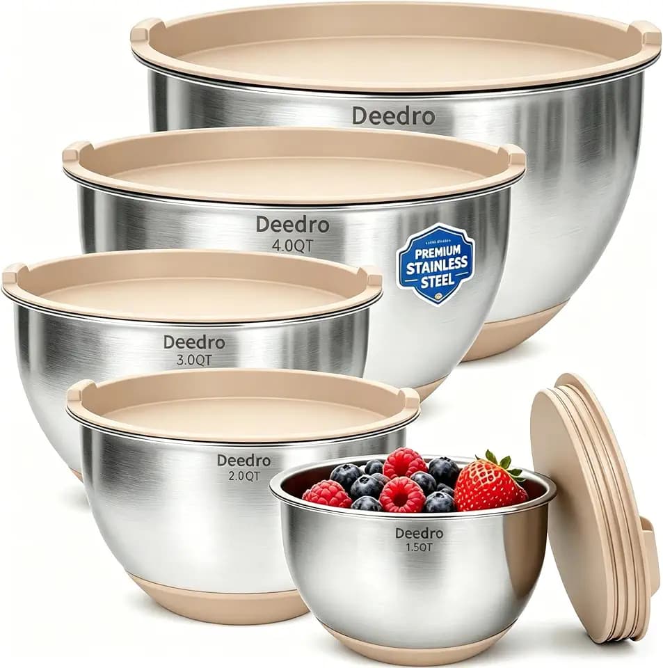 Deedro Mixing Bowls with Airtight Lids, Stainless Steel Mixing Bowls Set