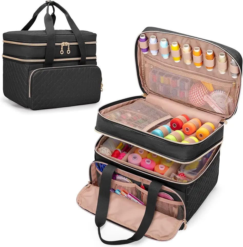 YARWO Double-Layer Sewing Supplies Organizer Bag with 5 Detachable Dividers