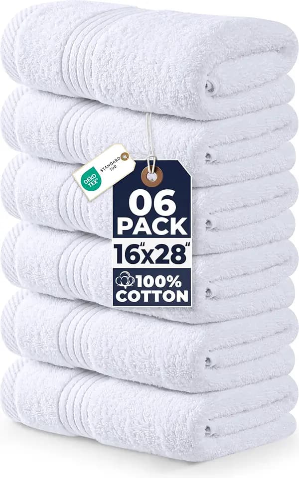 Utopia Towels 6 Piece Hand Towels Set, 16x28 in, 100% Cotton, White