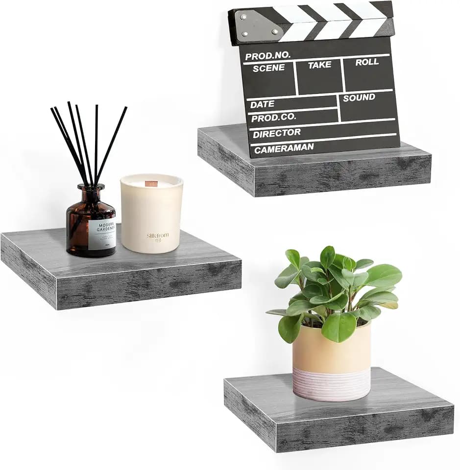 Sorbus 9x9 Inch Square Wood Floating Shelves for Wall (3 Pack, Rustic Grey)