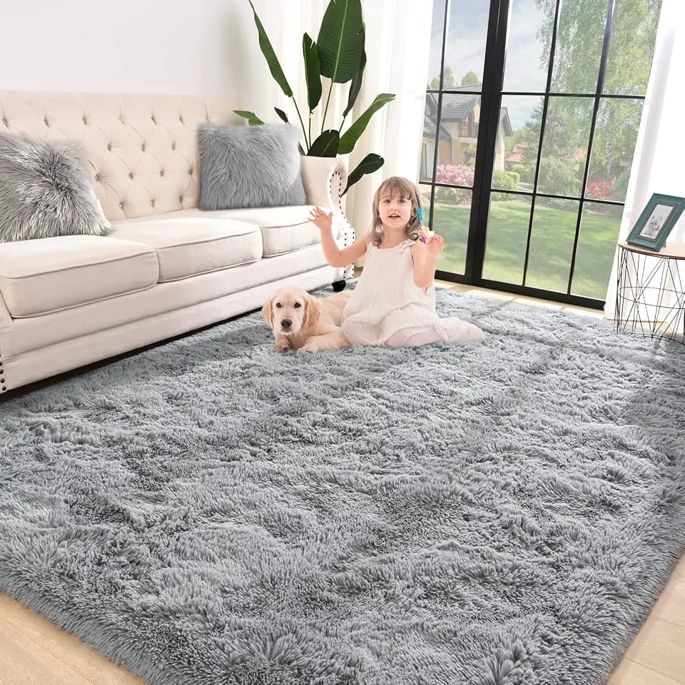 Jelymark Fluffy Area Rugs for Bedroom Living Room, 8x10 Feet Grey
