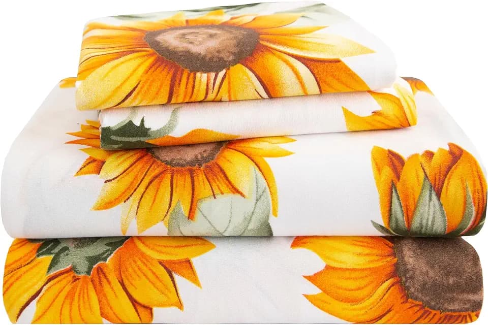 SDY 4 Pieces Floral Sheet Printed Sunflowers,Twin Sheet Set Yellow Flowers, Bed in A Bag Packaged with 1 Fitted Sheet+ 1 Top Flat Sheet + 2 Pillowcases