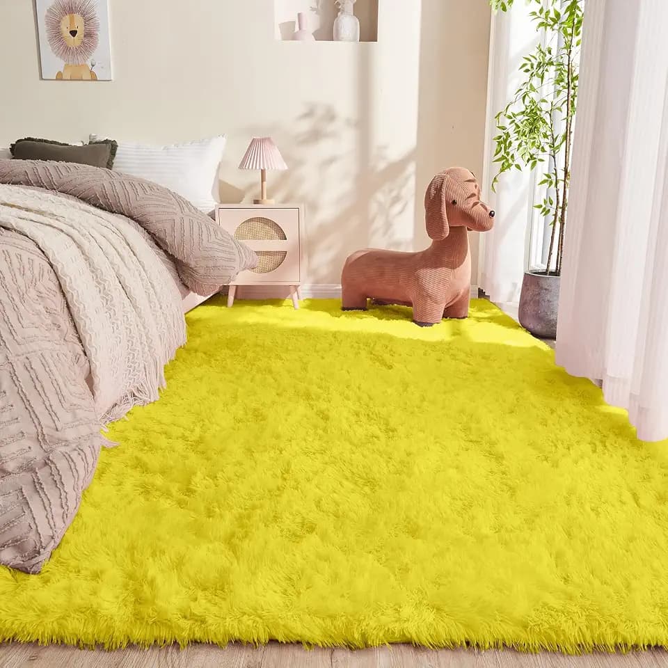 OPPODREAM 8x10 Yellow Rugs for Bedroom, Ultra-Soft Fluffy Area Rugs for Living Room, 8 x 10 Shag Carpet for Nursery, Kids, Girl, Boy, Baby, Plush, Fuzzy, Shaggy, Cute Home Decor
