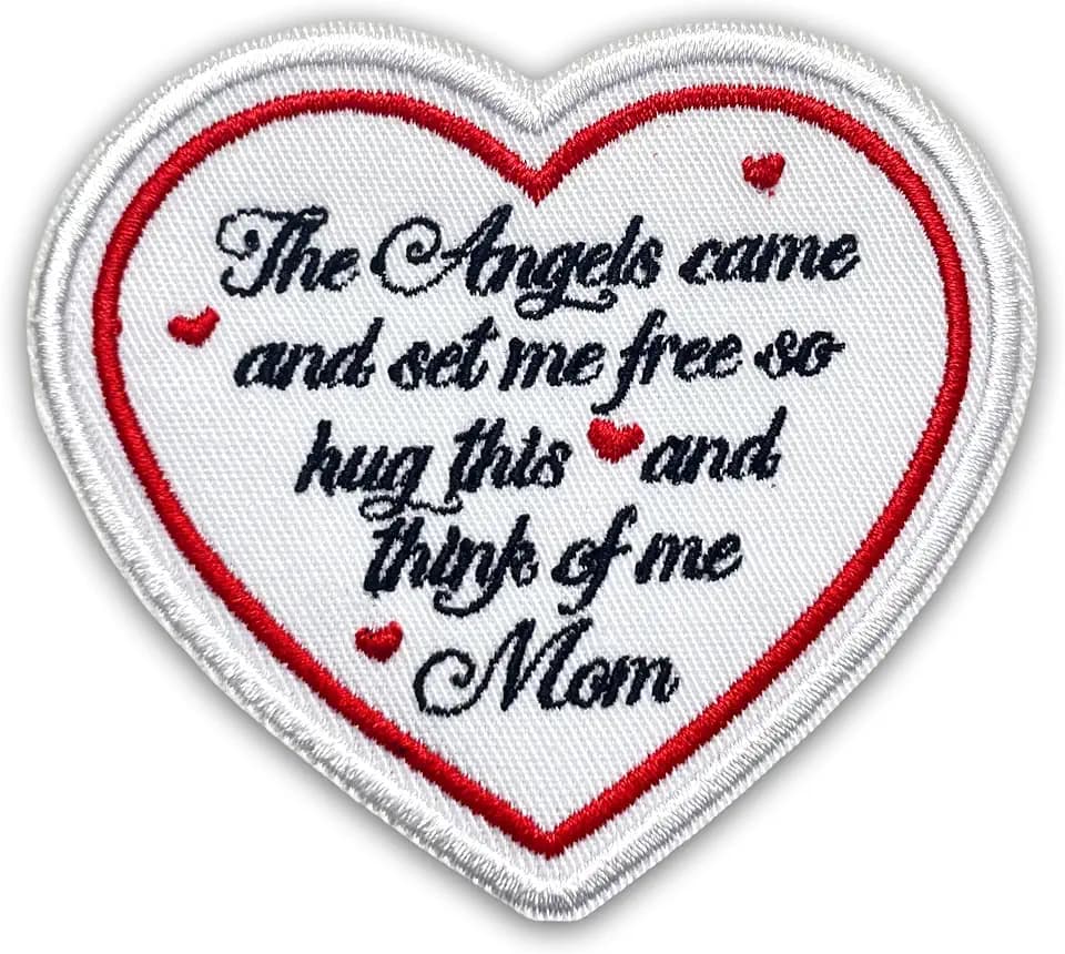 The Angels Came and Set Me Free Patch 3 Inches Loving Memory Heart Family Memories, Iron On/Sew On Embroidery Fabric Applique Patches for Trucker Hats Clothes Mom Dad Grandparents Gifts (Style 1 Mom)