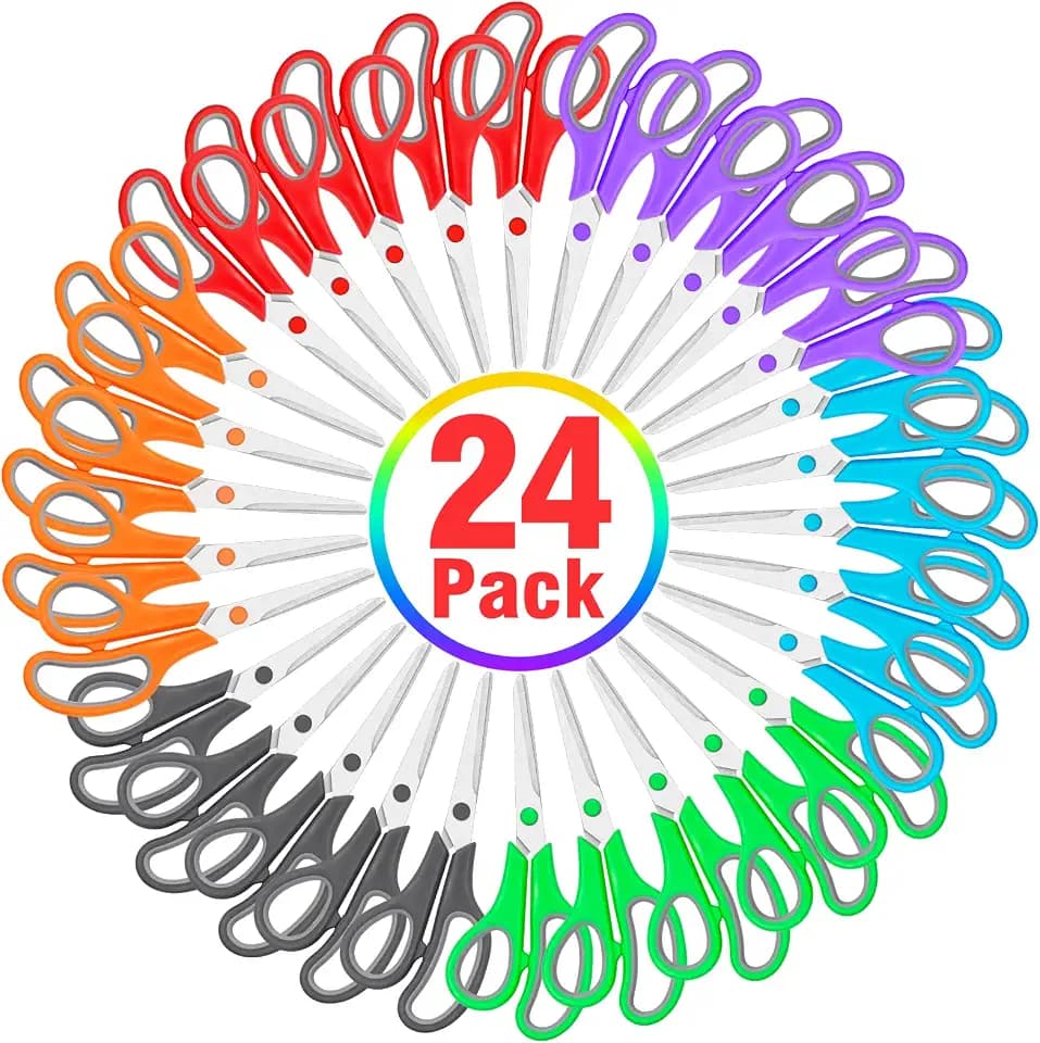 24 Packs Scissors Bulk, 8 Inch Scissors All Purpose Sharp Sewing Fabric Shears for Office Home School Supplies, Middle/High School Student Teacher Classroom Craft Scissor, Comfort Right/Left Handles