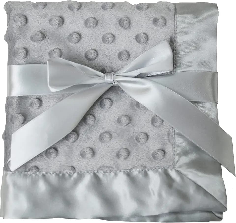 American Baby Company Heavenly Soft Chenille Security Blanket (14" x 14"), 2-Layer Design with Minky Dot & Silky Satin, Gray, for Boys and Girls