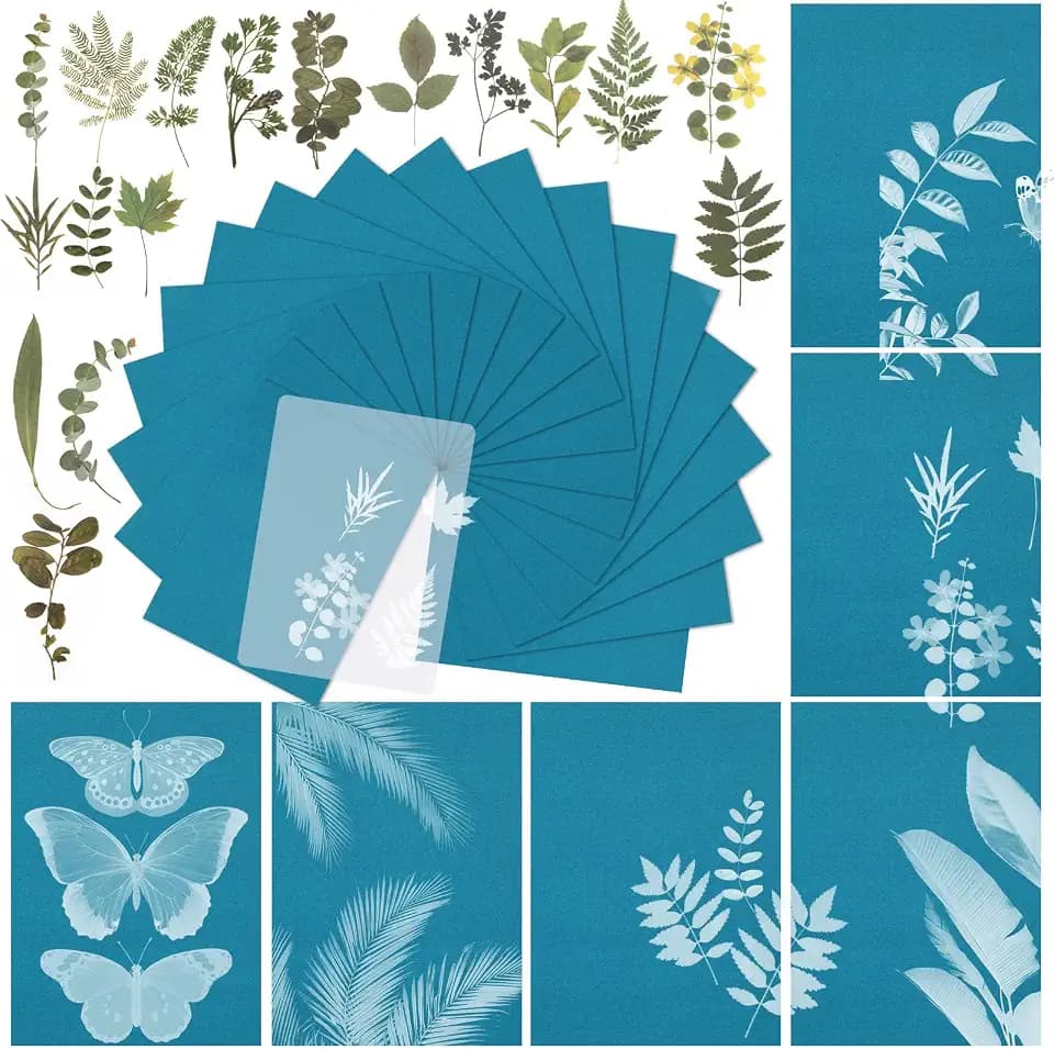 NOVWANG 60 Sheets Cyanotype Paper, 5.8 x 8.3 Inch High Sensitivity Sun Print Paper Cyanotype Kit Sun Art Paper DIY Arts with 1 Sheet Acrylic Panel for Arts Crafts DIY Project