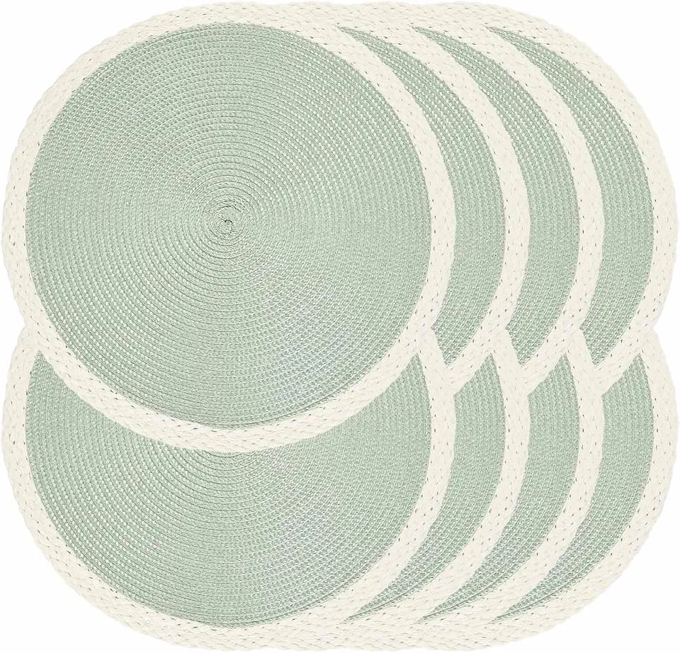 Round Placemats Set of 8, Woven Table Mats, Mint Green