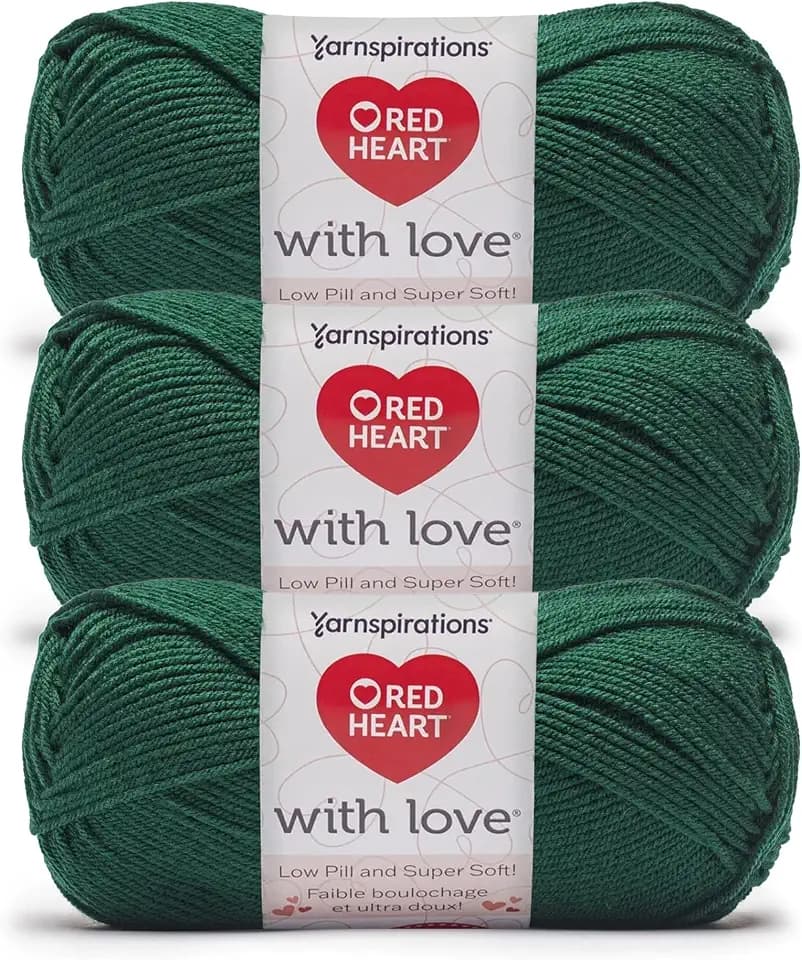 Red Heart with Love Low Pill Yarn for Crocheting, Forest Green, 3-Pack