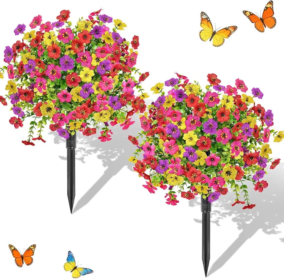 2 Pack Artificial Flowers for Outdoor, Fake Bushes and Shrubs 22''