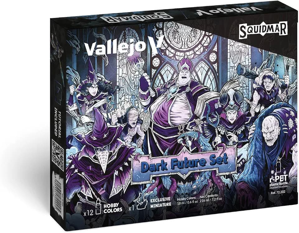Vallejo - Squidmar Edition Dark Future Paint Set | High-Coverage Formula | Game and Model Color Ranges Assortment | Exclusive Miniature Included & Video Tutorial | 12 Bottles x 18 ml. (0.60 fl.oz.)