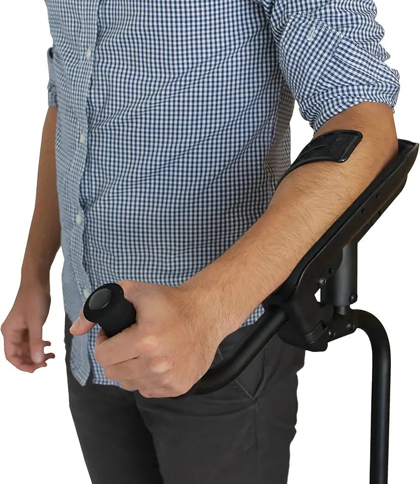 KMINA Unterarmgehstütze Links, Krücke mit Manschette, Schwarz (1 Stück) | Ergonomische Gehhilfe mit Softgriff für Erwachsene, Dämpfung für weniger Belastung, Patentiert, Modell Pro