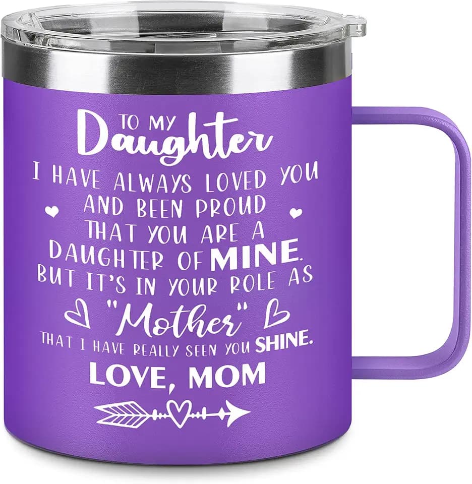 Hexagram Mothers Day Gifts for Daughter, 14oz Mug, Daughter Gift from Mom, Gift for Daughters from Mothers Day, 18/8 Stainless Steel Mug