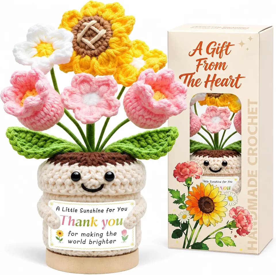 Thank You Gifts for Women, Appreciation Gifts for Coworker Friend Teachers Nurse Boss, Employee Retirement Farewell Christmas Gifts, Positive Emotional Support Crochet Flower Home Office Desk Decor