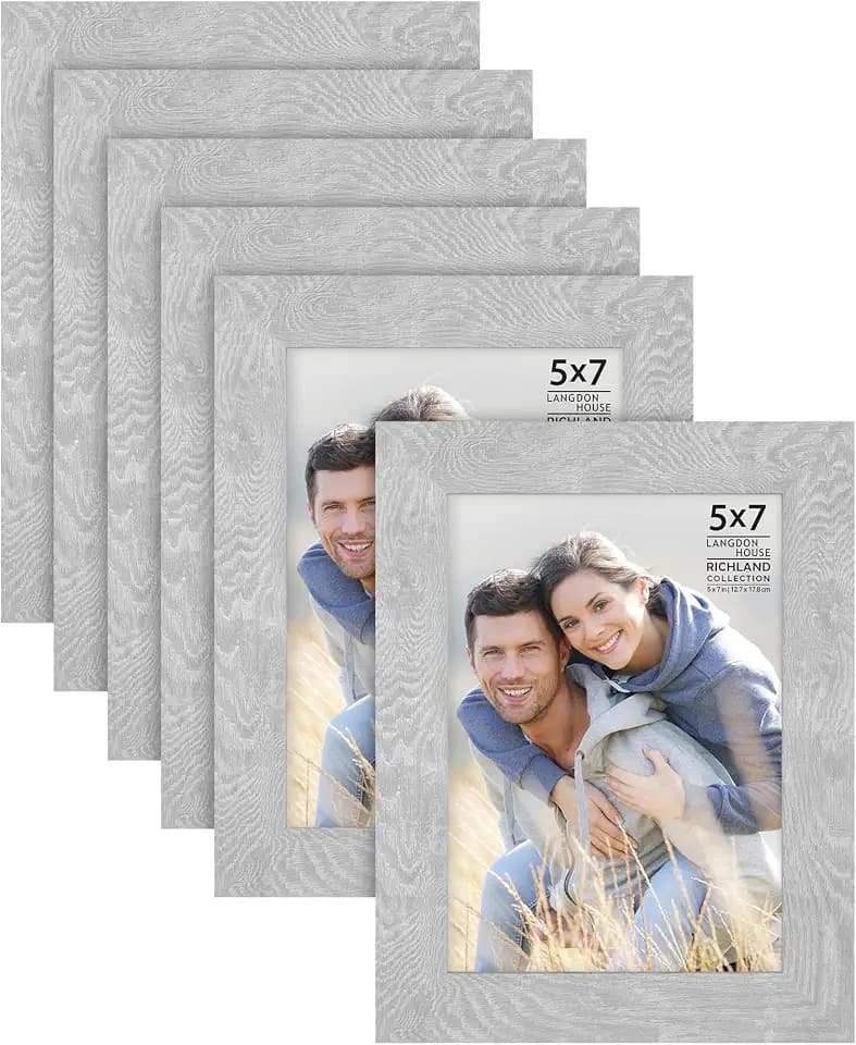 Langdon House 5x7 Picture Frames (Ash Gray, 6 Pack) Woodgrain Style, Richland Collection