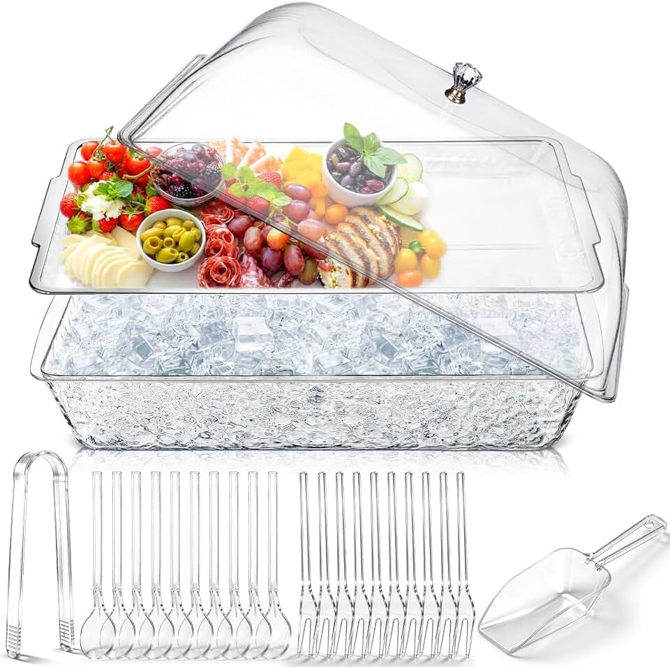 Baderke 16" x 9" Chilled Serving Tray with lids,Clear,1 Set