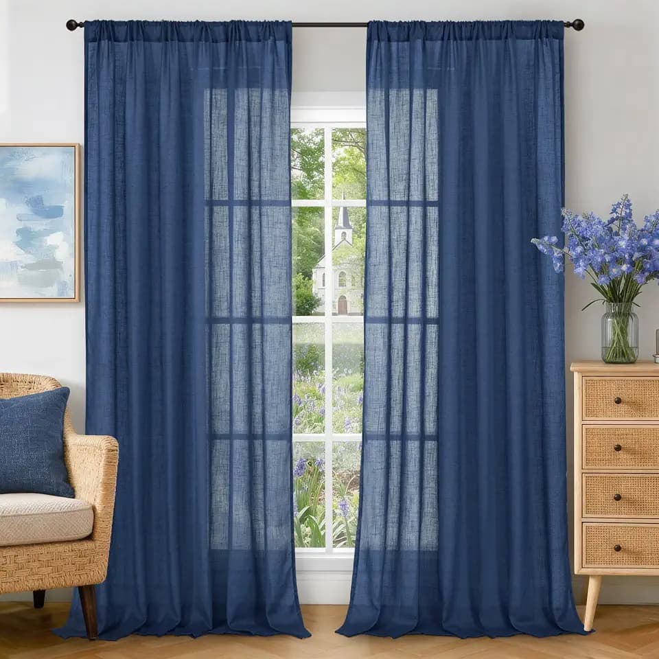 BGment Blue Linen Sheer Curtains 52 X 84 Inches Long