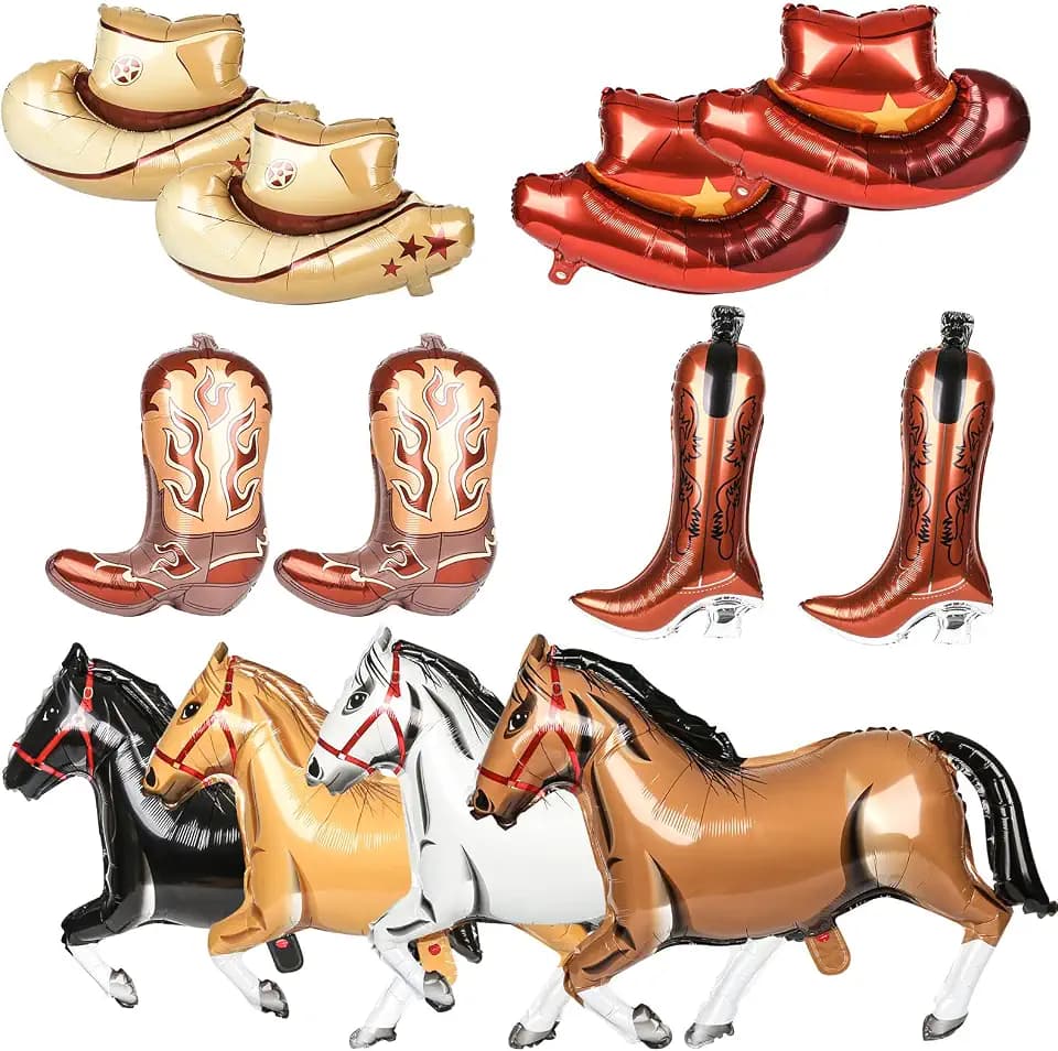 Cowboy Balloons Kit - 12 Pcs Western Themed Balloons | 4 Pcs Horse Balloons, 4 Pcs Cowboy Boot Balloons, 4 Pcs Cowboy Hat Balloons for Western Cowboy Birthday Party Decorations