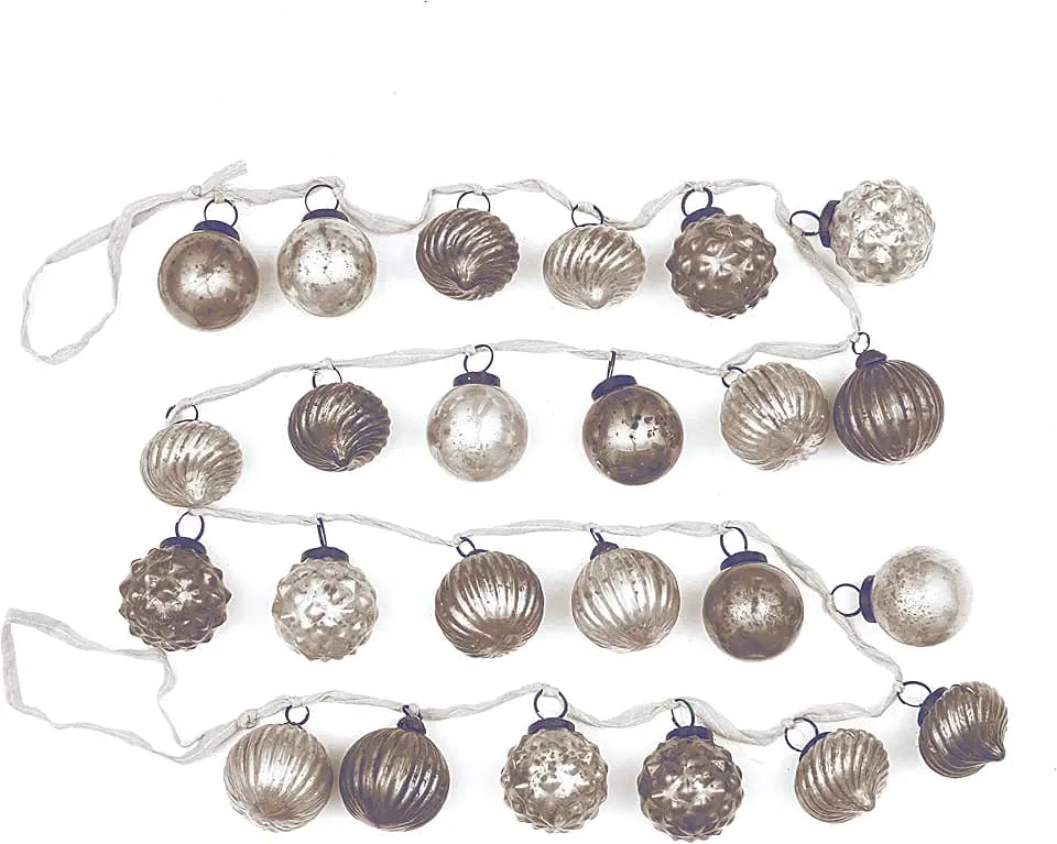 Creative Co-Op 72" Embossed Mercury Glass Ornament Garland, Taupe & Cream