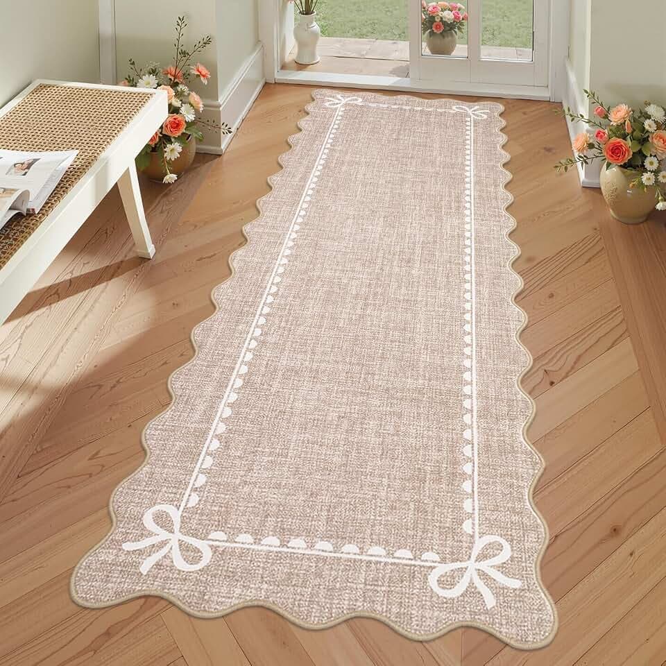 GarveeHome Scalloped Hallway Runner Rug 2.5x10 Non Slip Bedroom Rugs, Camel